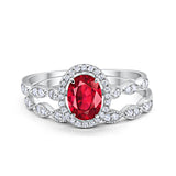 Halo Bridal Set Piece Oval Simulated Ruby CZ Ring 925 Sterling Silver