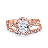 Halo Bridal Set Piece Oval Rose Tone, Simulated Cubic Zirconia Ring 925 Sterling Silver
