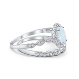Halo Bridal Set Piece Art Deco Oval Lab Created White Opal Ring 925 Sterling Silver