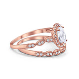 Halo Bridal Set Piece Oval Rose Tone, Simulated Cubic Zirconia Ring 925 Sterling Silver