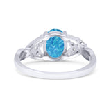 Oval Art Deco Bridal Wedding Engagement Ring Infinity Lab Created Blue Opal 925 Sterling Silver