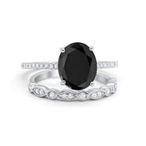 Infinity Wedding Piece Bridal Ring Oval Simulated Black CZ 925 Sterling Silver