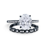 Infinity Wedding Piece Bridal Ring Oval Black Tone Simulated Cubic Zirconia  925 Sterling Silver