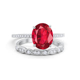 Infinity Wedding Piece Bridal Ring Oval Simulated Ruby CZ 925 Sterling Silver