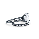 Infinity Wedding Piece Bridal Ring Oval Black Tone Simulated Cubic Zirconia  925 Sterling Silver
