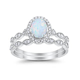 Halo Bridal Set Piece Art Deco Oval Lab Created White Opal Ring 925 Sterling Silver