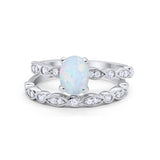 Two Piece Band Engagement Ring Oval Lab Created White Opal 925 Sterling Silver