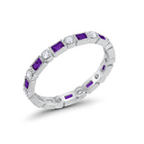 Full Eternity Wedding Baguette Round Simulated Amethyst CZ 925 Sterling Silver