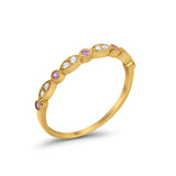 Half Eternity Wedding Band Round Yellow Tone, Simulated Pink CZ 925 Sterling Silver