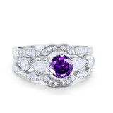 Three Piece Bridal Wedding Promise Ring Simulated Amethyst CZ 925 Sterling Silver