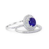 Double Halo Engagement Bridal Piece Ring Simulated Blue Sapphire CZ 925 Sterling Silver
