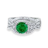 Halo Wedding Trio Piece Ring Simulated Green Emerald CZ 925 Sterling Silver