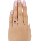 Teardrop Wedding Ring Band Piece Simulated Ruby CZ 925 Sterling Silver
