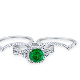 Halo Wedding Trio Piece Ring Simulated Green Emerald CZ 925 Sterling Silver