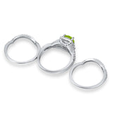 Three Piece Wedding Ring Simulated Peridot CZ 925 Sterling Silver