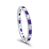 Full Eternity Wedding Baguette Round Simulated Amethyst CZ 925 Sterling Silver