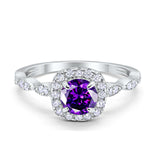 Art Deco Wedding Engagement Ring Round Simulated Amethyst CZ  Solid 925 Sterling Silver