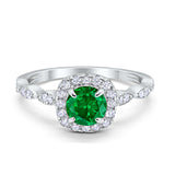 Art Deco Wedding Engagement Ring Round Simulated Green Emerald  CZ Solid 925 Sterling Silver