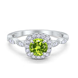 Art Deco Wedding Engagement Ring Round Simulated Peridot CZ  Solid 925 Sterling Silver