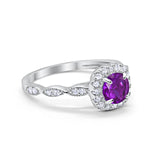 Art Deco Wedding Engagement Ring Round Simulated Amethyst CZ  Solid 925 Sterling Silver