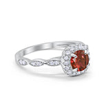 Art Deco Wedding Engagement Ring Round Simulated Garnet CZ  Solid 925 Sterling Silver