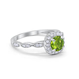 Art Deco Wedding Engagement Ring Round Simulated Peridot CZ  Solid 925 Sterling Silver