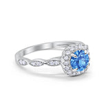 Art Deco Wedding Engagement Ring Round Simulated Blue Topaz  CZ Solid 925 Sterling Silver