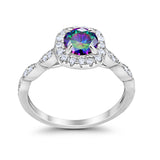 Art Deco Wedding Engagement Ring Round Simulated Rainbow CZ  Solid 925 Sterling Silver