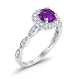 Art Deco Wedding Engagement Ring Round Simulated Amethyst CZ  Solid 925 Sterling Silver