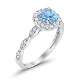 Art Deco Wedding Engagement Ring Round Simulated Aquamarine CZ  Solid 925 Sterling Silver