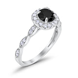 Art Deco Wedding Engagement Ring Round Simulated Black CZ Solid 925 Sterling Silver