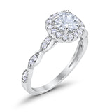 Art Deco Wedding Engagement Ring Round Simulated Cubic Zirconia Solid 925 Sterling Silver