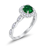 Art Deco Wedding Engagement Ring Round Simulated Green Emerald  CZ Solid 925 Sterling Silver
