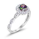 Art Deco Wedding Engagement Ring Round Simulated Rainbow CZ  Solid 925 Sterling Silver