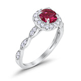 Art Deco Wedding Engagement Ring Round Simulated Ruby CZ  Solid 925 Sterling Silver
