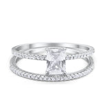 Art Deco Two Piece Wedding Radiant Simulated Cubic Zirconia Ring 925 Sterling Silver