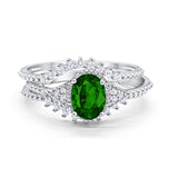 Three Piece Art Deco Simulated Green Emerald CZ Wedding Ring 925 Sterling Silver