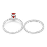 Art Deco Two Piece Wedding Ring Radiant Simulated Garnet CZ 925 Sterling Silver