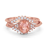Three Piece Rose Tone, Simulated Morganite CZ Wedding Ring 925 Sterling Silver
