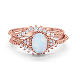 Art Deco Oval Rose Tone, Lab Created White Opal Wedding Ring 925 Sterling Silver