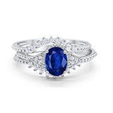 Three Piece Art Deco Simulated Blue Sapphire CZ Wedding Ring 925 Sterling Silver