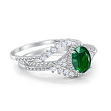 Three Piece Art Deco Simulated Green Emerald CZ Wedding Ring 925 Sterling Silver