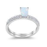 Art Deco Two Piece Wedding Ring Radiant Lab Created White Opal 925 Sterling Silver