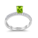 Art Deco Two Piece Wedding Ring Radiant Simulated Peridot CZ 925 Sterling Silver