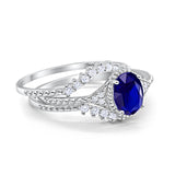 Three Piece Art Deco Simulated Blue Sapphire CZ Wedding Ring 925 Sterling Silver