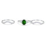 Three Piece Art Deco Simulated Green Emerald CZ Wedding Ring 925 Sterling Silver