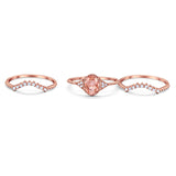 Three Piece Rose Tone, Simulated Morganite CZ Wedding Ring 925 Sterling Silver