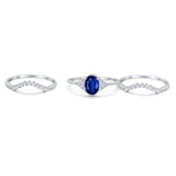 Three Piece Art Deco Simulated Blue Sapphire CZ Wedding Ring 925 Sterling Silver