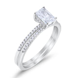 Art Deco Two Piece Wedding Radiant Simulated Cubic Zirconia Ring 925 Sterling Silver