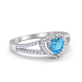 Heart Promise Ring Simulated Aquamarine CZ 925 Sterling Silver